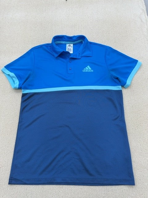 Adidas Men's Blue Striped Short Sleeve Polo Shirt L Regular