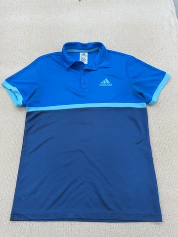 Adidas Men's Blue Striped Short Sleeve Polo Shirt L Regular