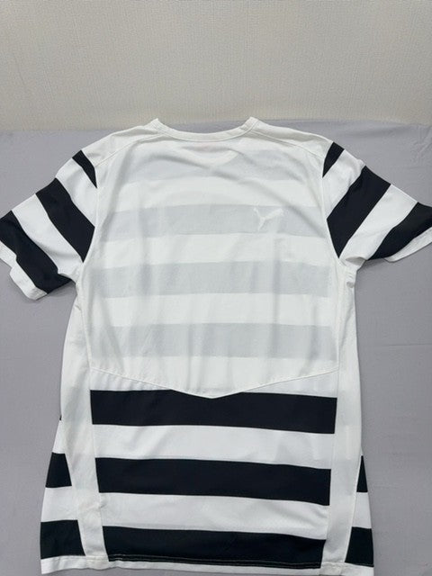 Puma Men's M Black White Striped Soccer Jersey Short Sleeve