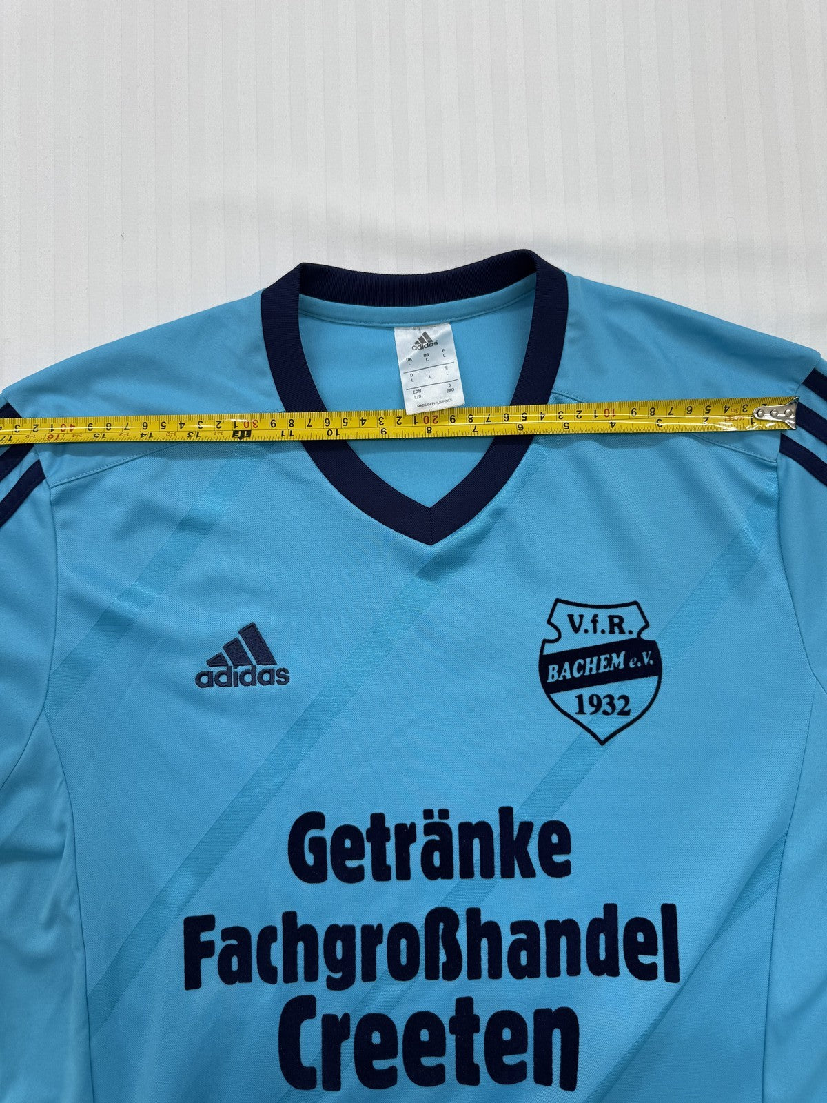 Adidas Men's Sky Blue Striped Soccer Jersey L Long Sleeve Vintage