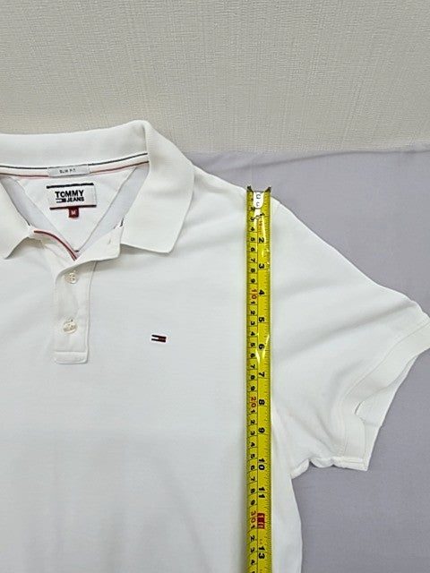 Tommy Hilfiger Tommy Jeans Slim Fit White Polo Shirt Men's M Short Sleeve Cotton