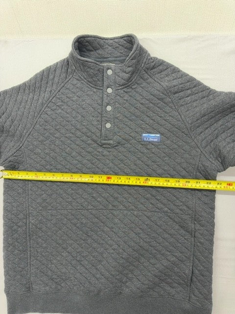 L.L.Bean Men's Quilted Gray L Pullover Hoodie Quarter Zip L-Reg