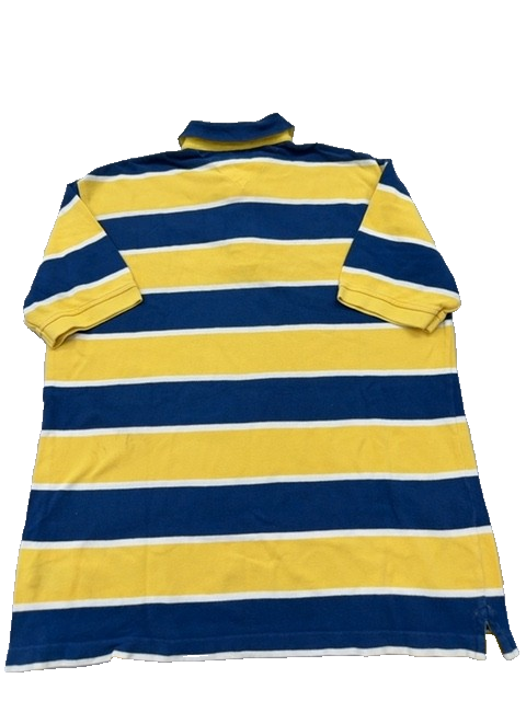 Tommy Hilfiger Men's Navy Yellow Striped Polo Shirt Size L Cotton