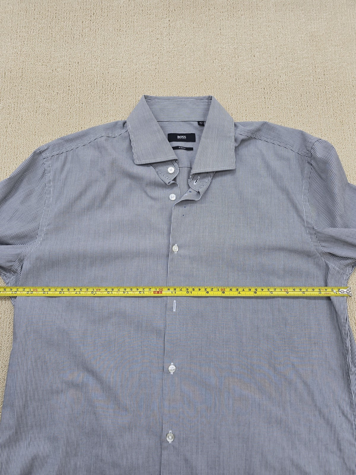 Boss Gray Striped Slim Fit Long Sleeve Dress Shirt Men's Regular