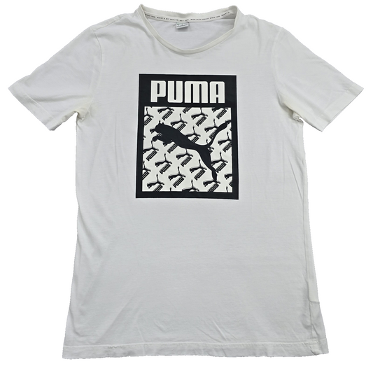 Puma Men's White T-Shirt – Size S, Logo, Short Sleeve