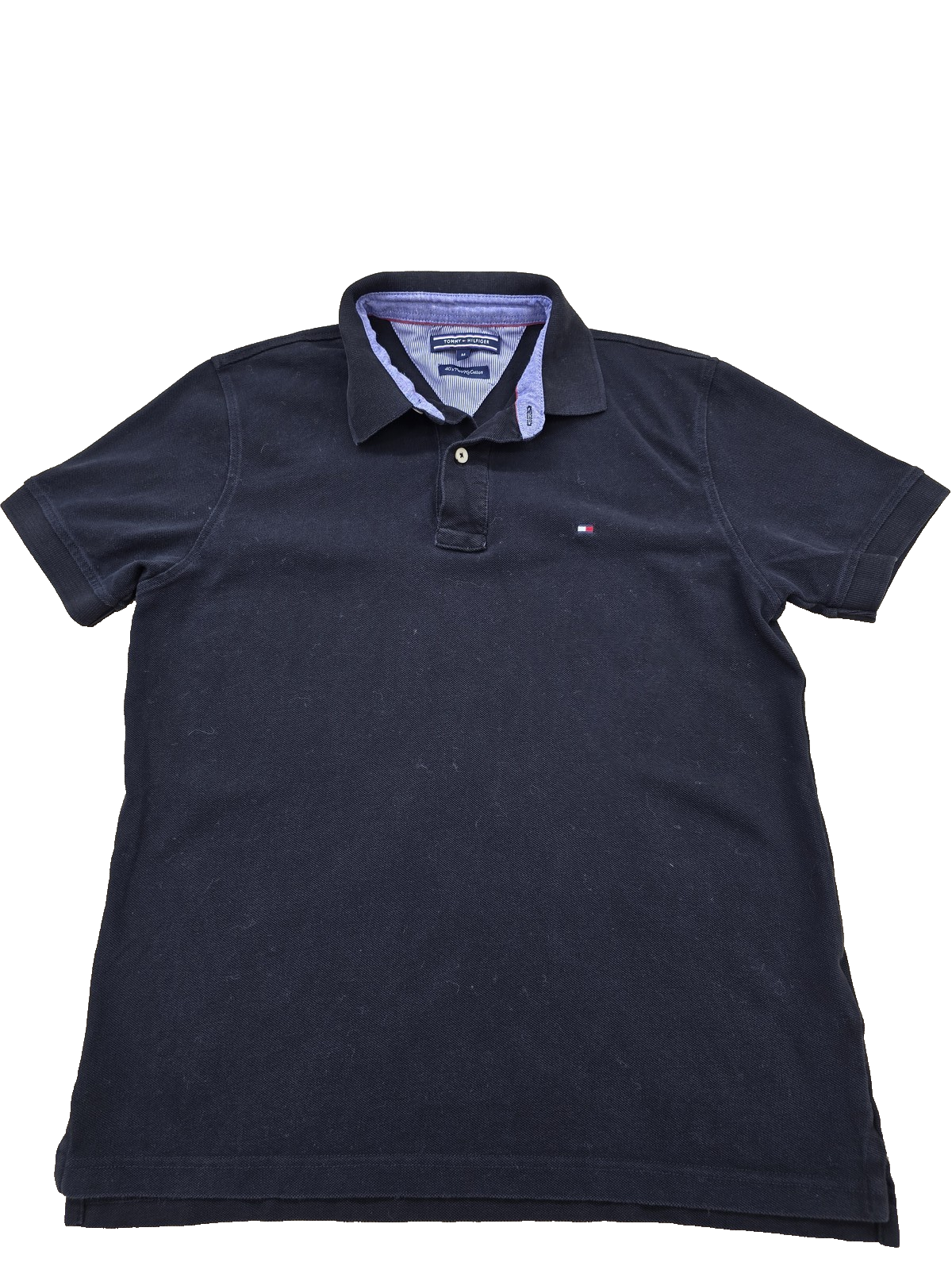 Tommy Hilfiger Navy Cotton Pique Polo Shirt Men's M Short Sleeve Tipped Collar