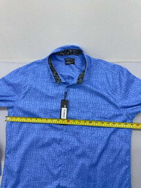 Kenneth Cole Men's Blue Printed Cotton Button Down XXL Long Sleeve