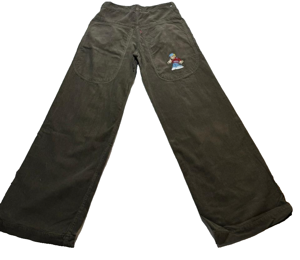 Lobel Cartoon Embroidery Wide Leg High Rise Corduroy Pants Size 38 | Unisex