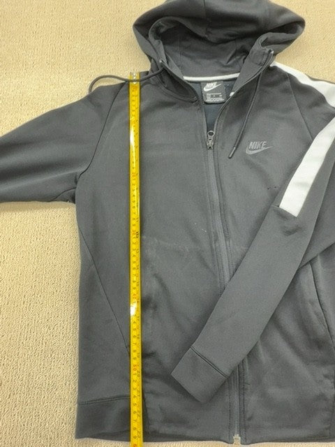 Nike Men's Grey Full-Zip Fleece Hoodie Small Stripe Cotton Polyester