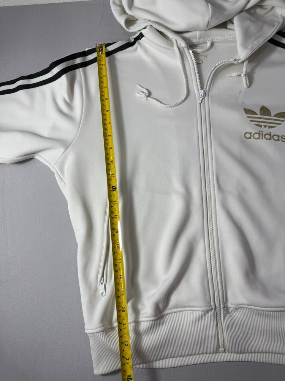 Adidas Originals White Zip Hoodie Men's Large Trefoil Logo Full Zip Jacket