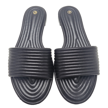 Giorgio Armani Black Embossed Leather Flat Sandals Size 36 BNWT