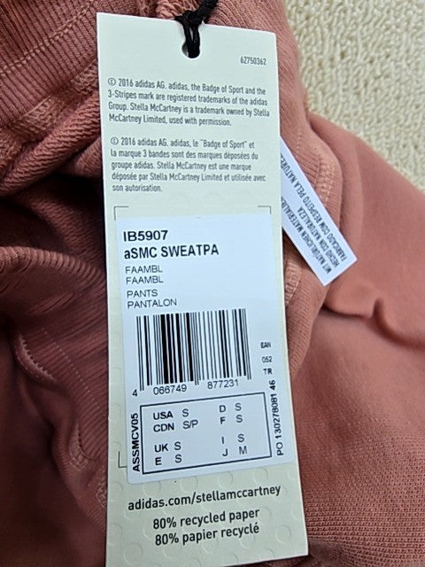 Adidas Stella McCartney Pink Cotton Sweatpants S Tapered NWT