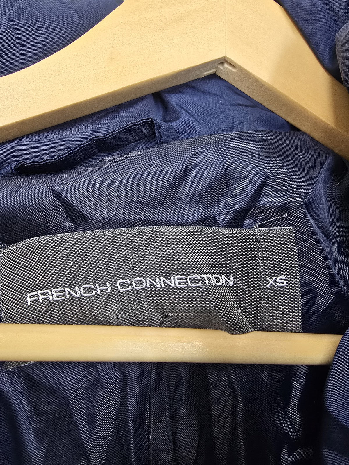 French Connection Women's Navy Puffer Jacket XS Fur Hood Long
