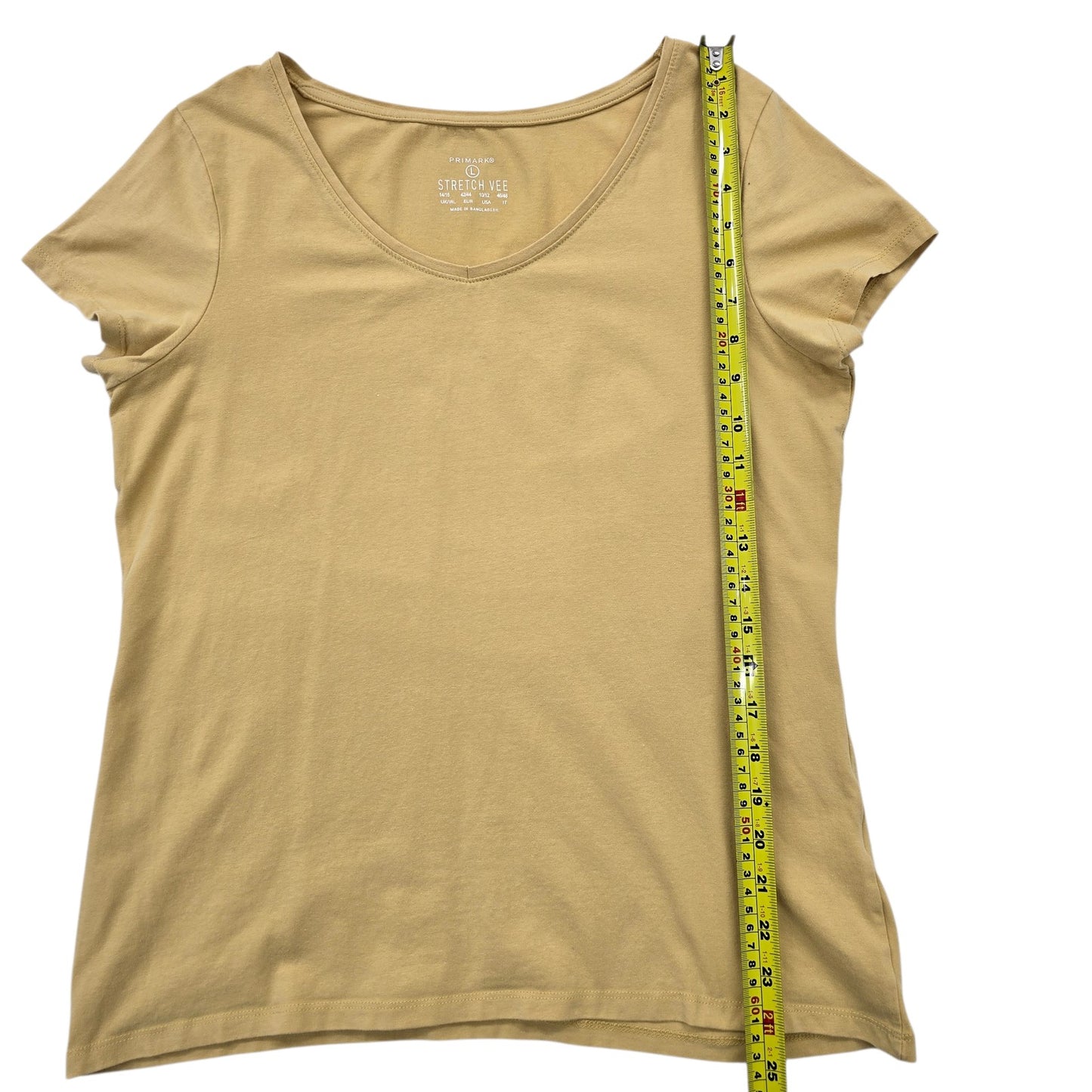 Primark Women's Yellow V-Neck Stretch T-Shirt Size 10/12 Short Sleeve