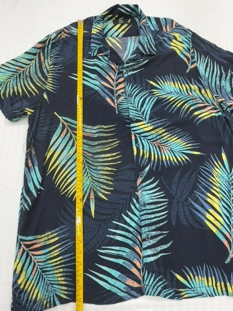 C&A Men's Navy Tropical Palms Slim Fit Shirt XXL