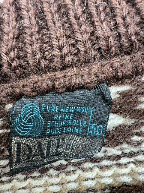 Dale of Norway Fair Isle Wool Cardigan Off White/Brown Crewneck Long Sleeve