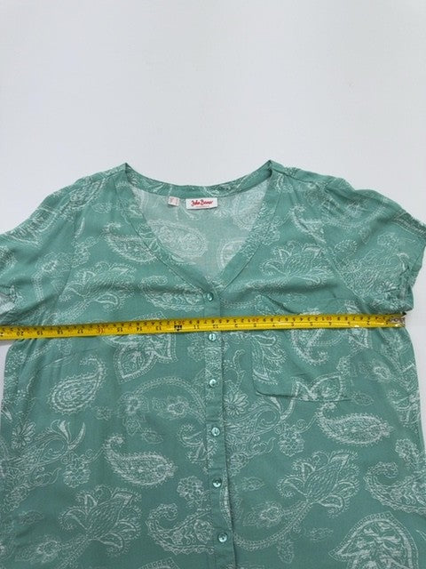 John Baner Women's Green Paisley V-Neck Blouse Size 16