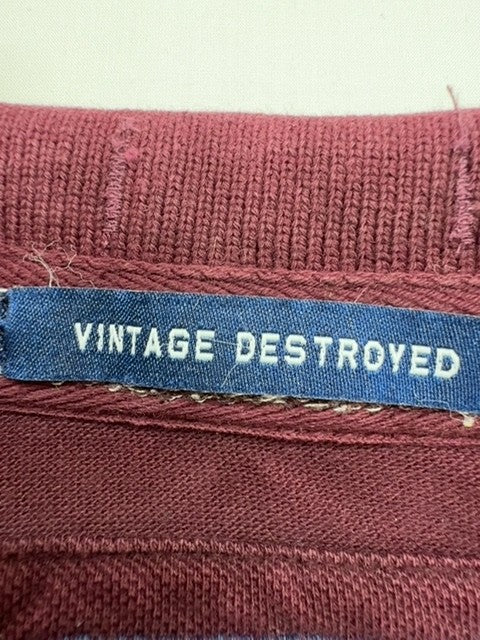 Superdry Men Burgundy Vintage Destroyed Polo Shirt Size S Classic Pique