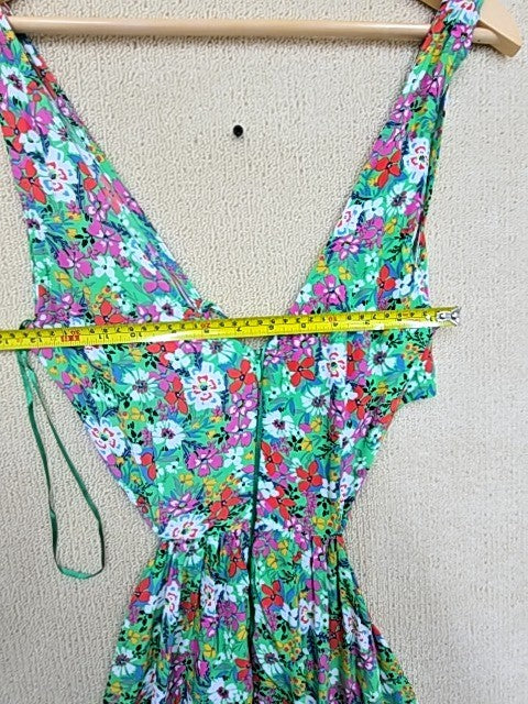 Koton Green Floral Sleeveless Maxi Dress M V-Neck