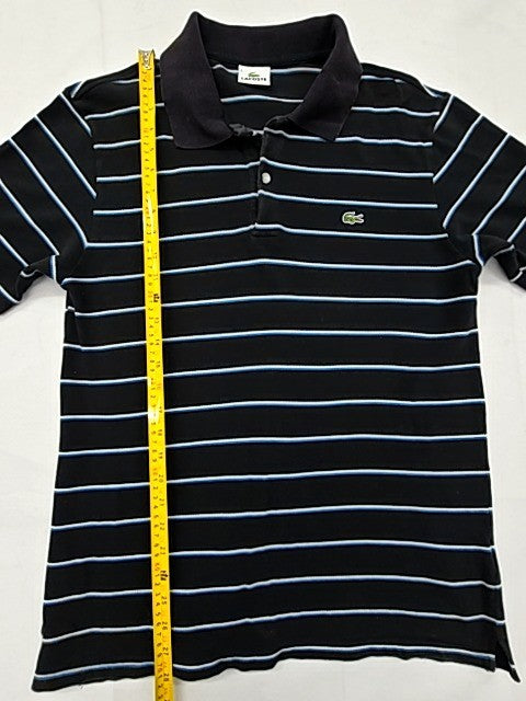 Lacoste Men's Size 6 Black White Stripe Short Sleeve Polo Cotton Shirt