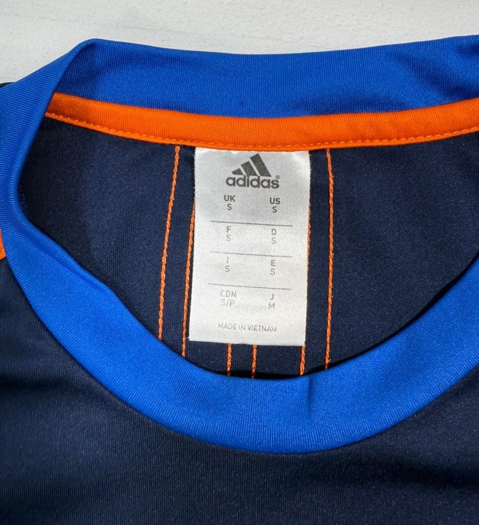 Adidas Barricade Men's Performance T-Shirt In Mystery Blue With Glow Orange - S