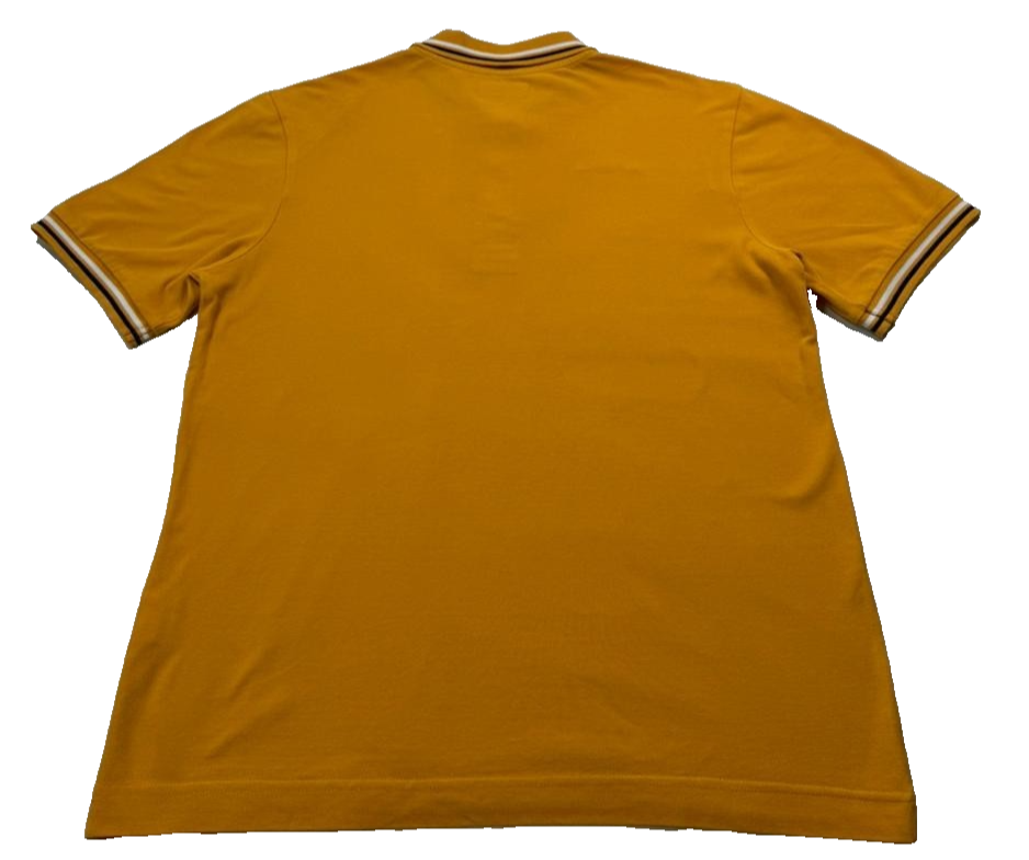 Men's Retro Kappa Yellow Polo With Striped Collar And Cuffs - Size Small