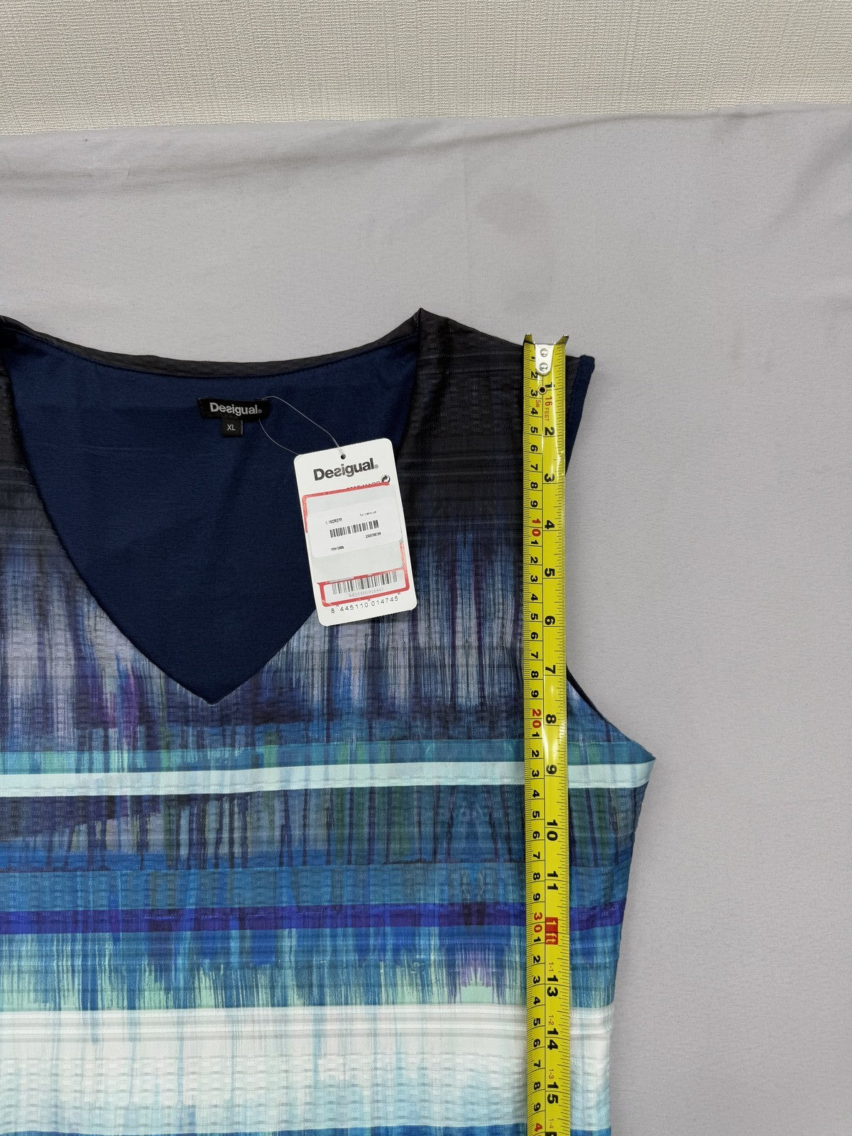 Desigual Women's XL A-Line Striped Sleeveless Knee Dress Navy Teal