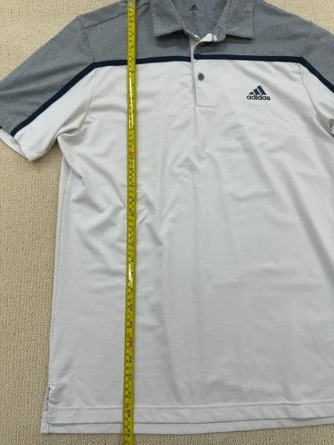 Adidas Men's Grey/White Color Block Short Sleeve Polo S 3-Stripes