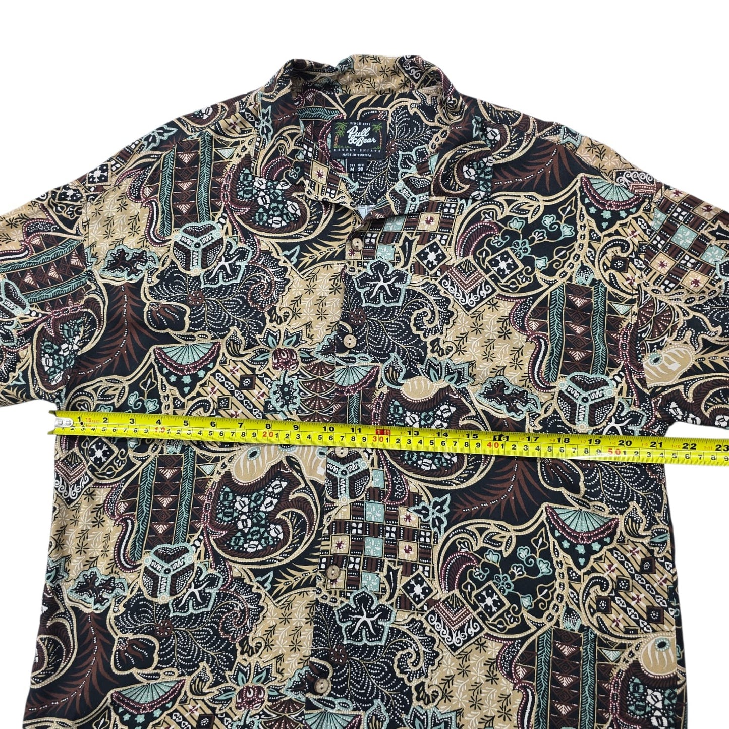 Pull&Bear Men's Black Paisley Resort Shirt Size M Cotton