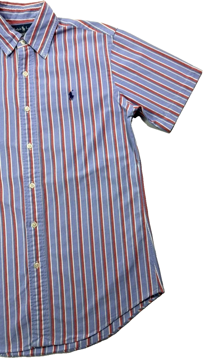 Polo Ralph Lauren Short-Sleeve Striped Oxford Shirt In Blue,Red, And White