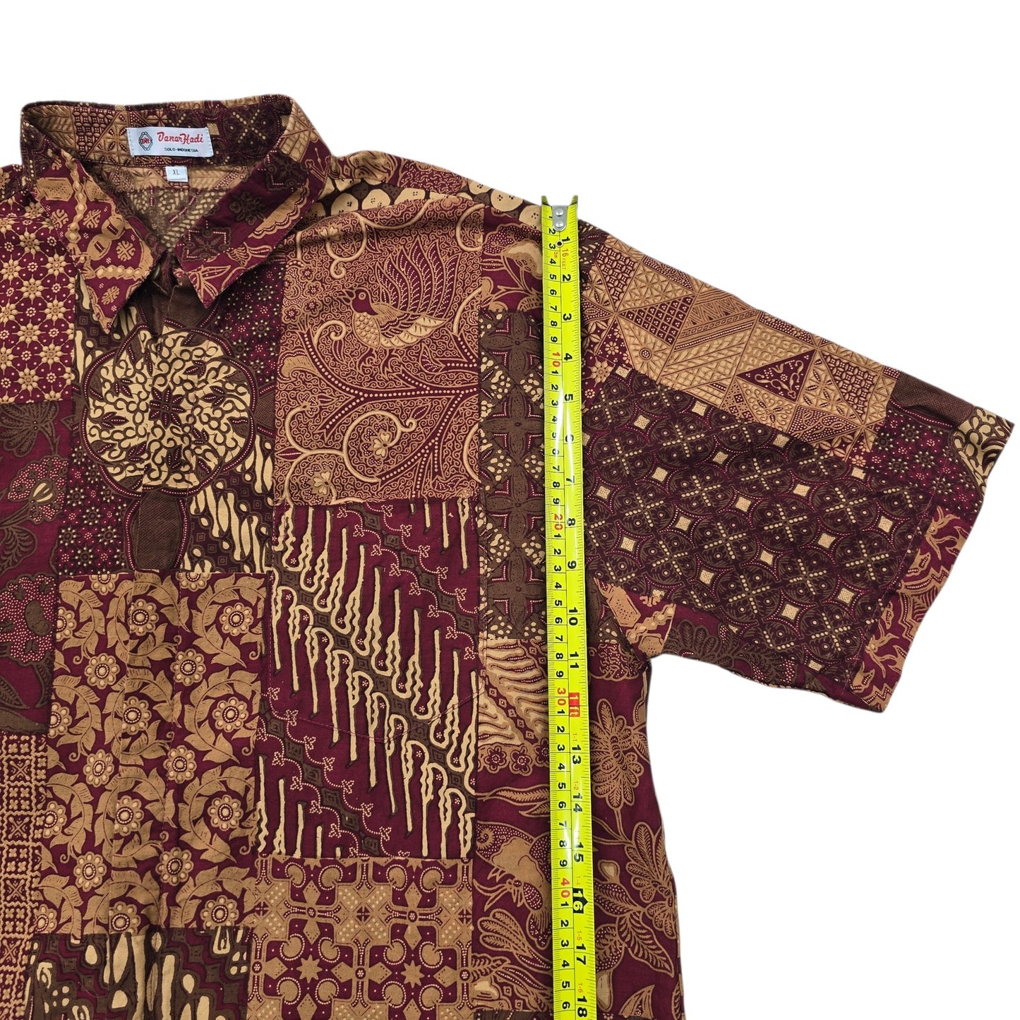 Batik Kadi Unisex Burgundy Gold Patchwork Batik Shirt XL Handmade