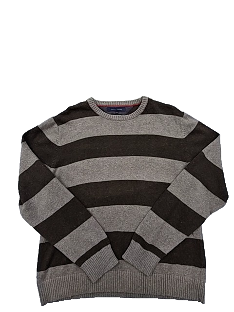 Tommy Hilfiger Men's Gray Brown Stripe Crewneck Sweater XXL Long Sleeve