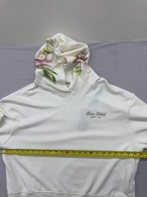 Replay Organic Cotton Floral Hoodie White L Long Sleeve