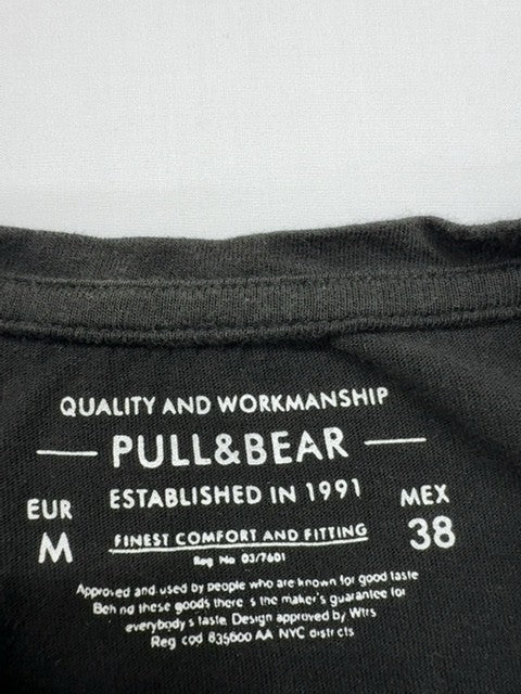 Pull&Bear Men's Black Graphic Logo T-Shirt Size M Excellent Condition