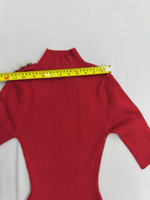 Karl Lagerfeld Red Mock Neck Short Sleeve Beaded Dress XS