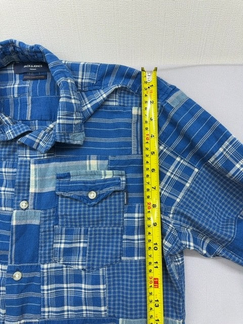Jack & Jones Premium Blue Denim Patchwork Long Sleeve Button Shirt S