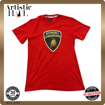 Lamborghini Red Logo T-Shirt Men's M Short Sleeve Crew Neck B3XWBTZ-3043