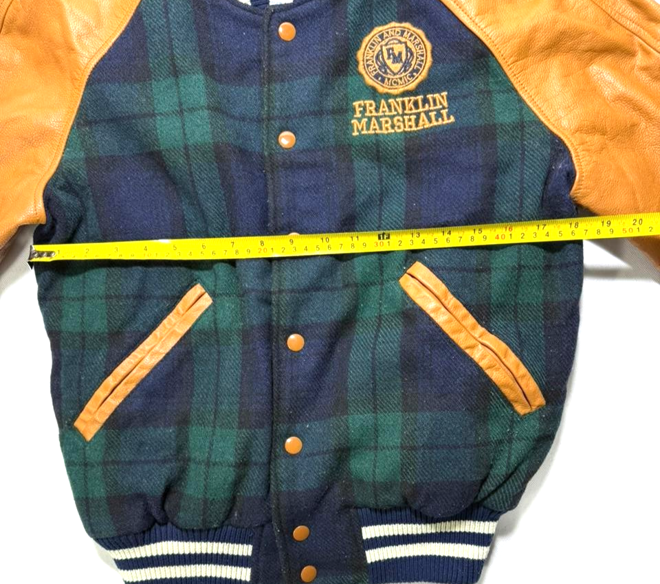 Franklin & Marshall Varsity Jacket With A Blue And Green Plaid Wool - Size XS