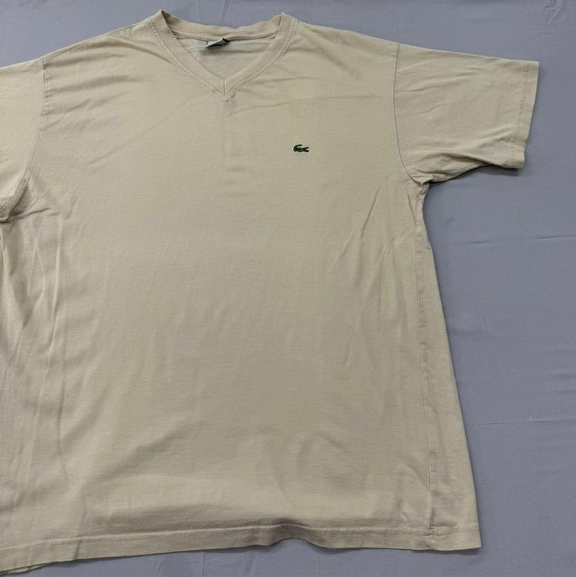 Lacoste Men's Beige V-Neck Short Sleeve T-Shirt XL Cotton New