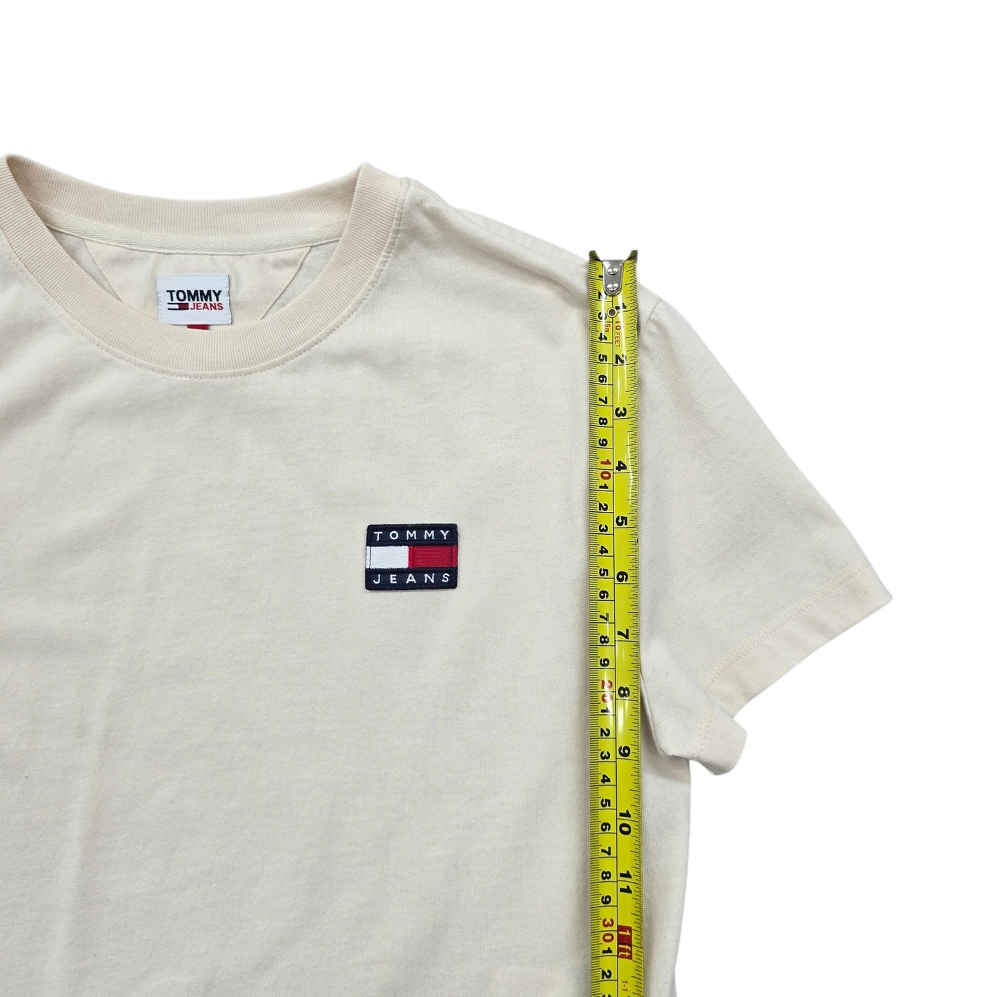 Tommy Jeans Cream XS Crew Neck T-Shirt Embroidered Logo