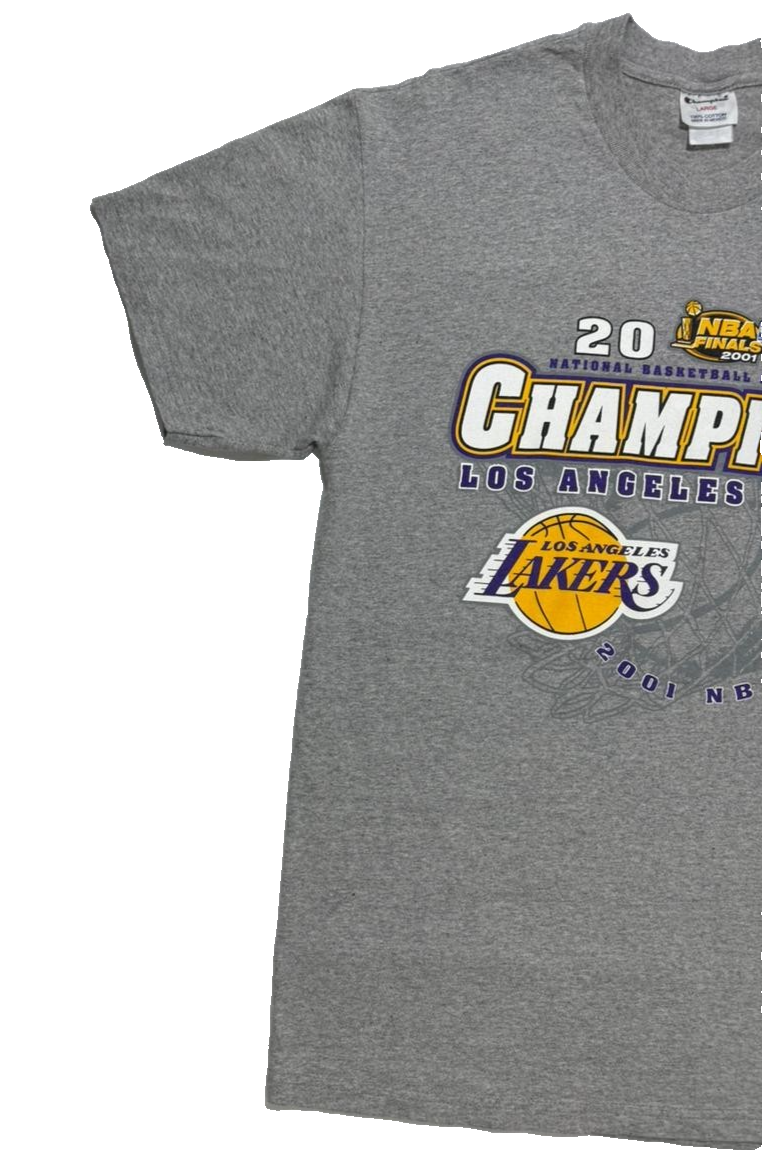 2001 Lakers Nba Finals Championship T-Shirt Men's | Size: L | Gray | Short Sleeve
