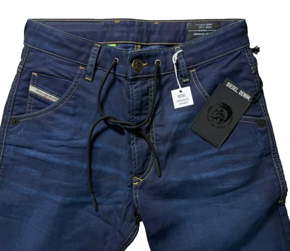 Diesel Krooley Jogg Jeans Men Blue Tapered Slim Fit Stretch Denim Drawstring |28