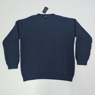 Giorgio Armani Men's Crewneck Jumper Ribbed-Knit Sweater Navy 50 BNWT