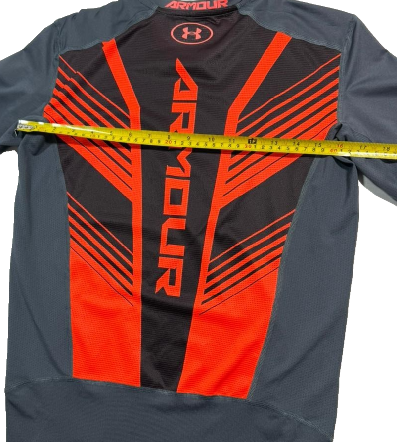 Under Armour Gray Compression Shirt, Men's L, Heatgear Short Sleeve Top
