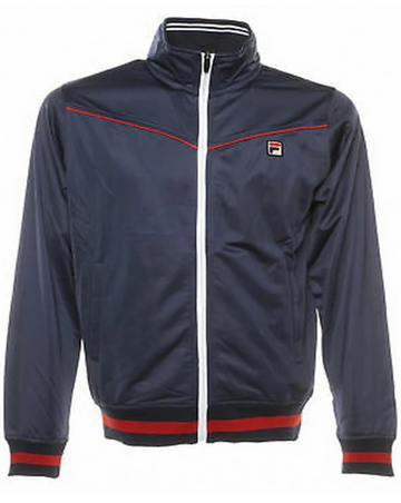 Fila Men's Navy Blue Tennis Track Jacket Red White Trim Full Zip Size M