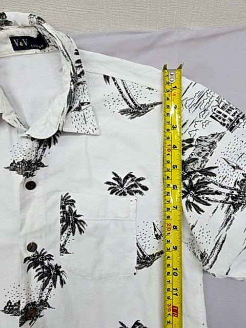 Vineyard Vines Men's White Palm Tree Camp Collar Shirt Size M