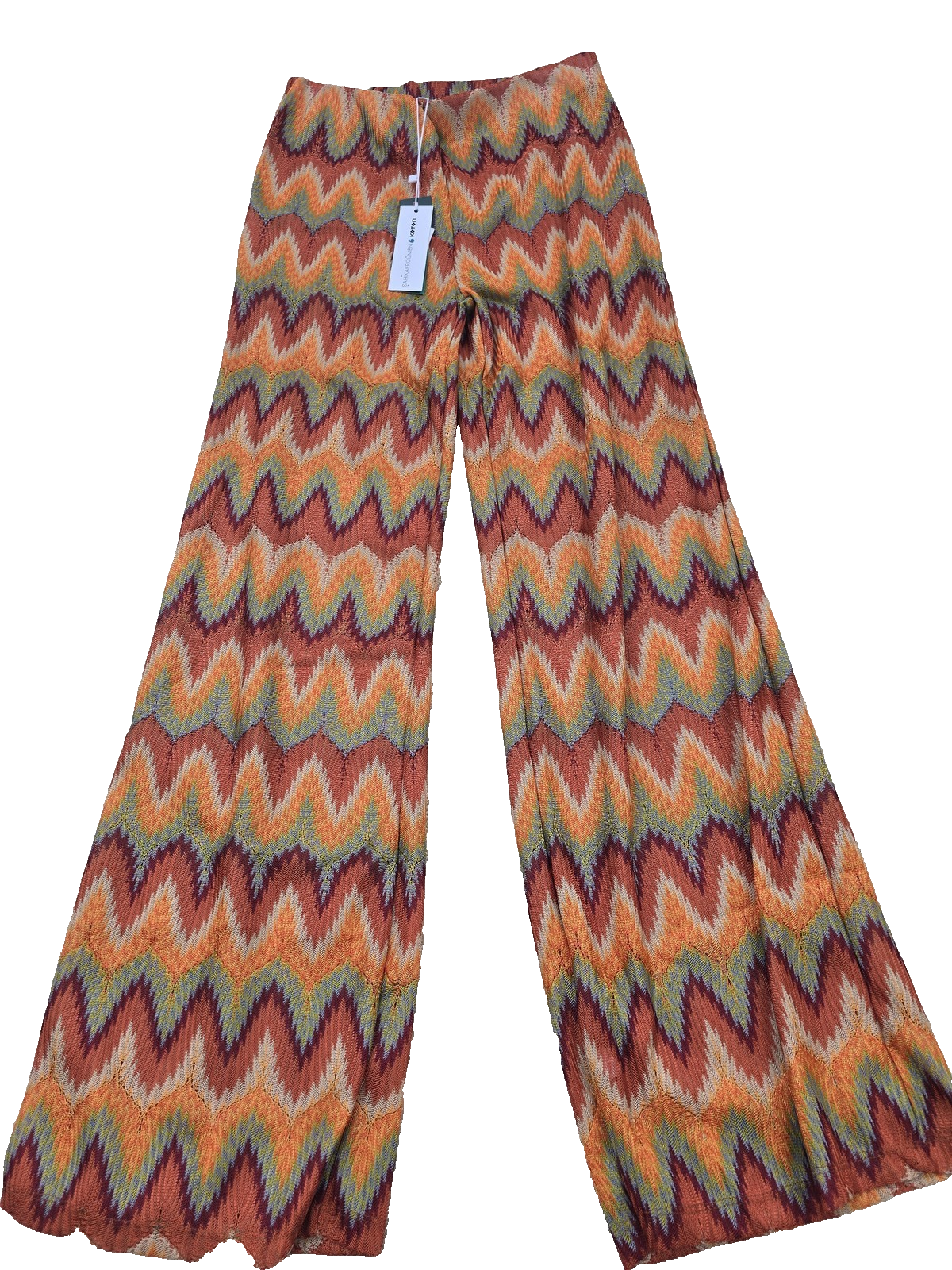 Koton Multicolor Zigzag Palazzo Wide Leg Trousers Women L Polyester Turkey