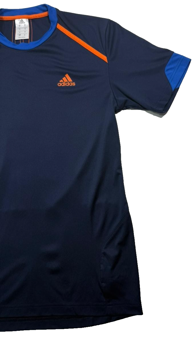 Adidas Barricade Men's Performance T-Shirt In Mystery Blue With Glow Orange - S