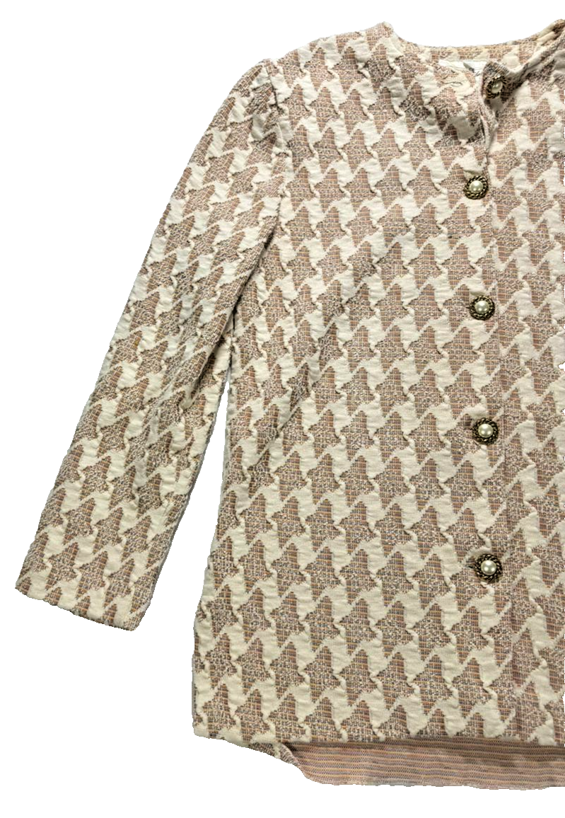 Vintage Style Beige & Cream Houndstooth Knit Two Piece Skirt Set Size M