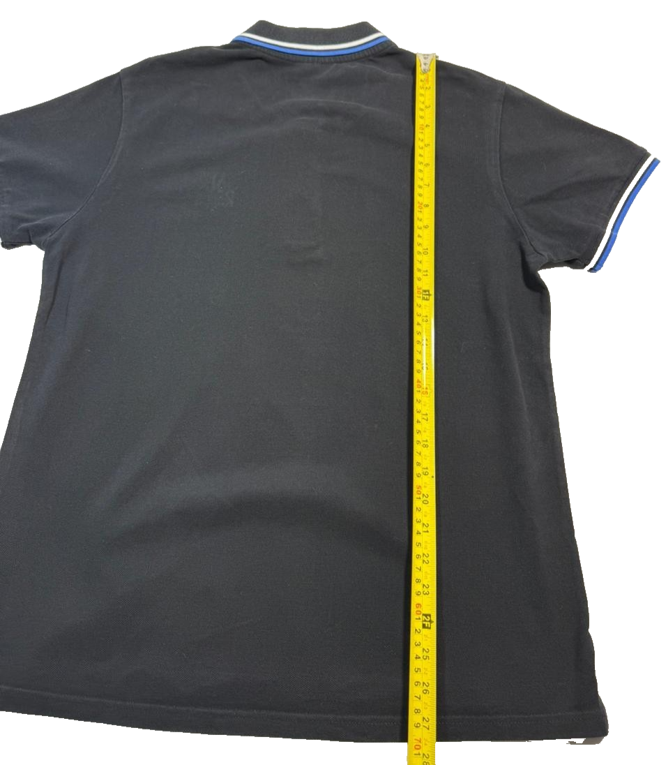 Kappa Men's Black Pique Polo Shirt Embroidered Blue Logo Short Sleeve Size L